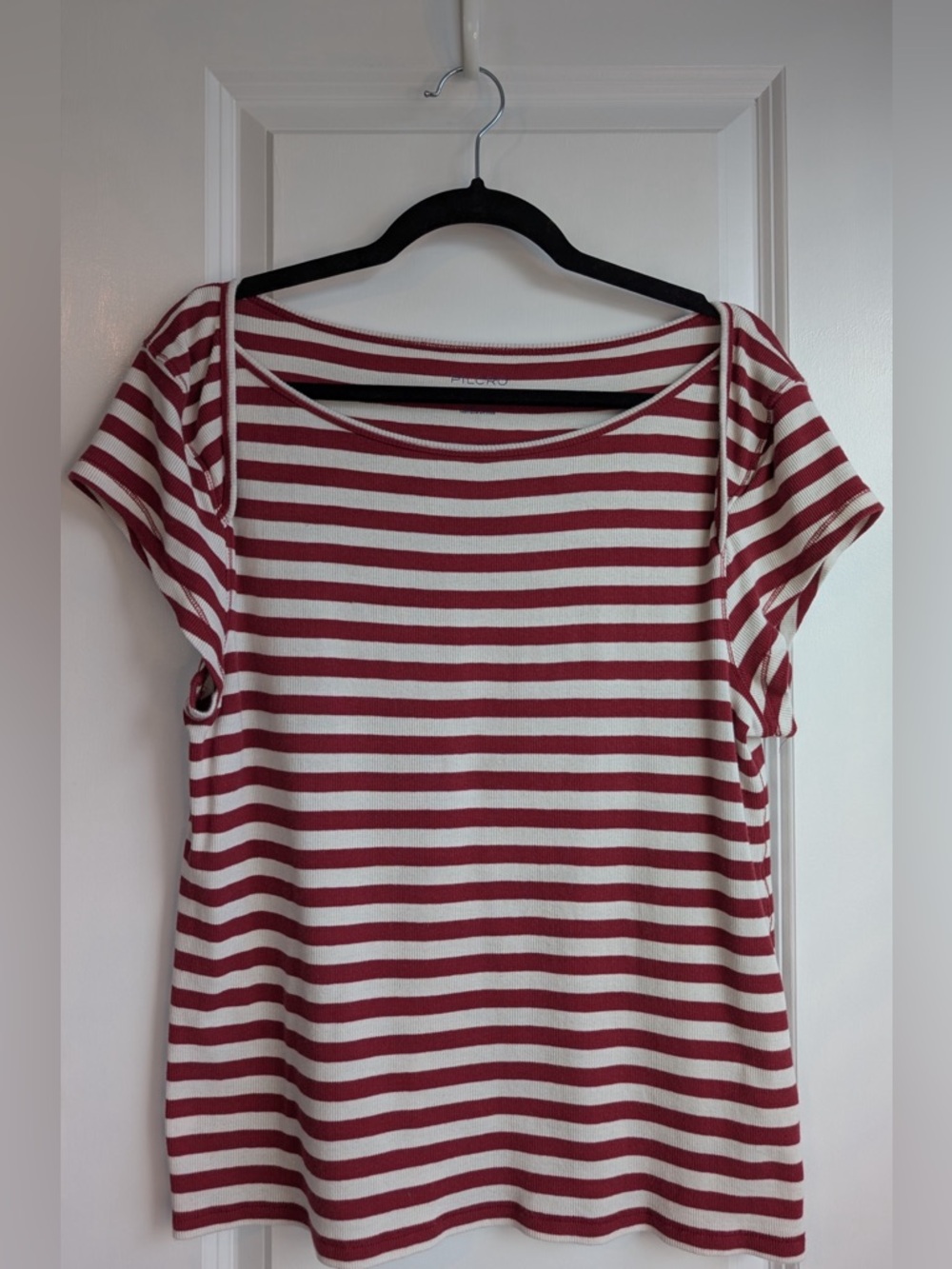 Anthropologie Pilcro Envelope Striped Short-Sleeve Crew Tee Red & White Size XL